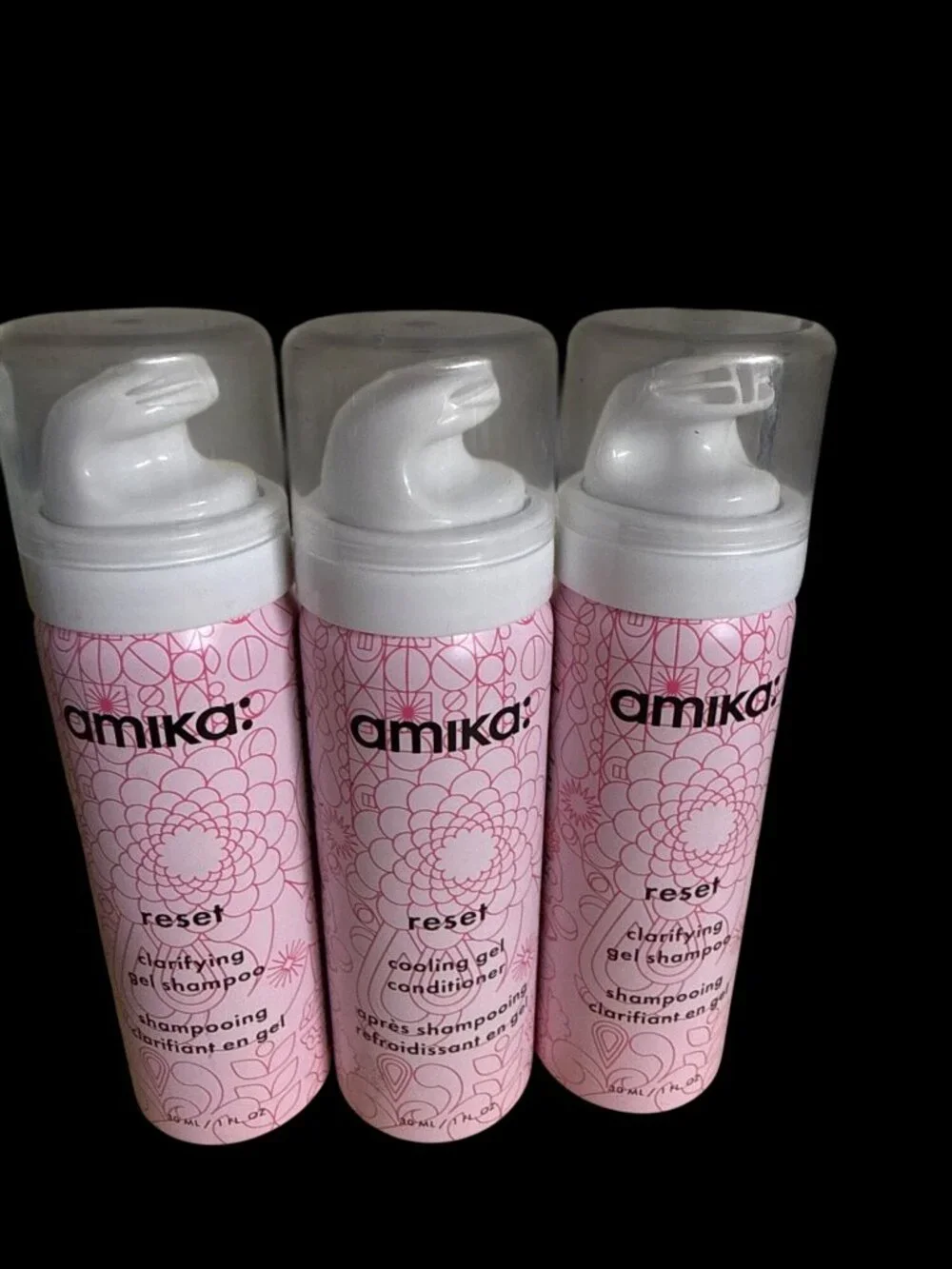 Amika Reset Cooling Conditioner + Clarifying Gel Shampoo Lot 3 Minis New